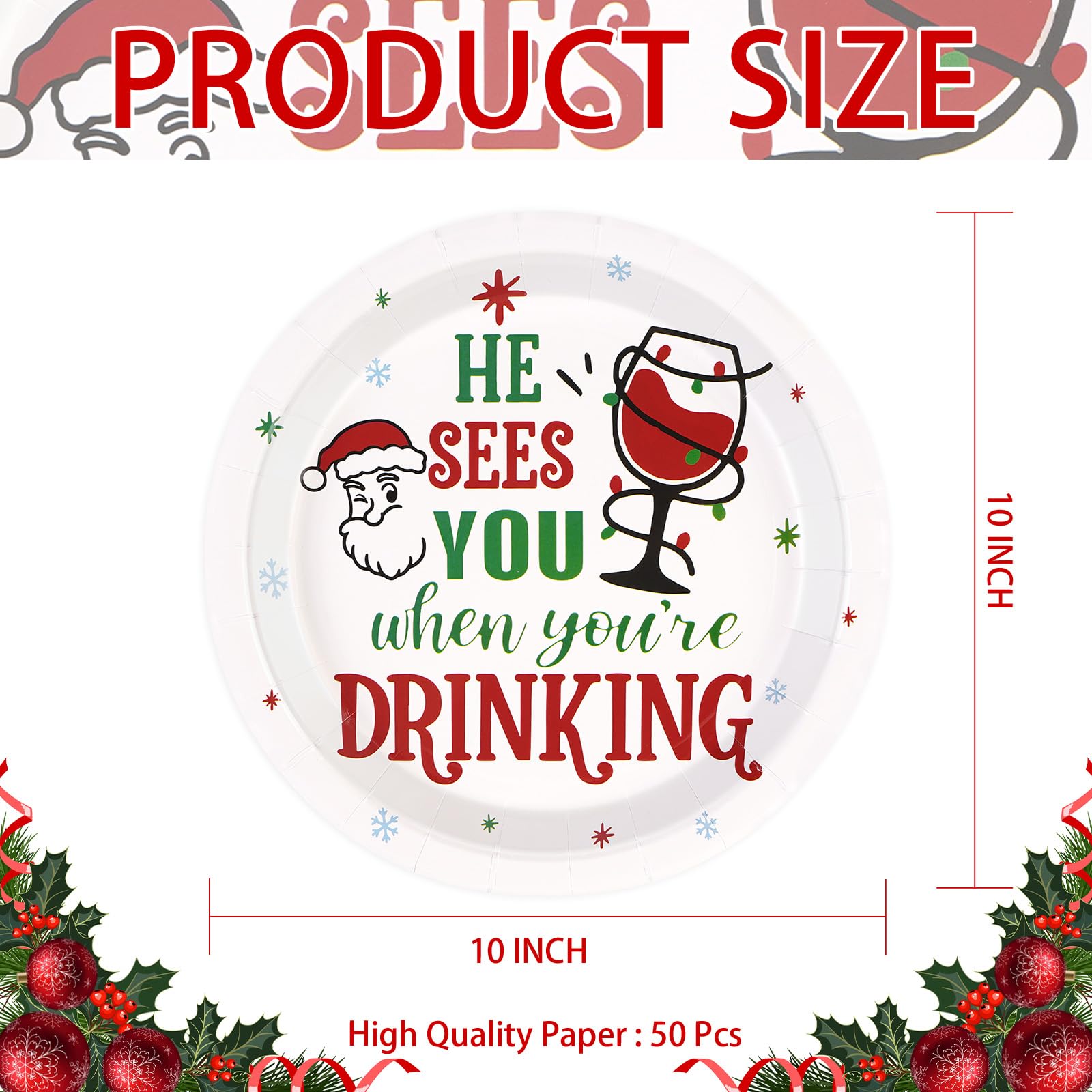 50 Pcs 10 Inch Xmas Drinking Party Paper Plates - Grencian