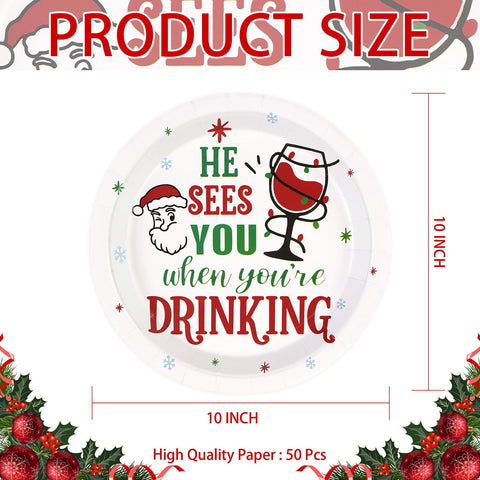 50 Pcs 10 Inch Xmas Drinking Party Paper Plates - Grencian
