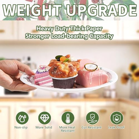 50 Pcs 10 Inch Xmas Mistletoe Bow Party Paper Plates - Grencian