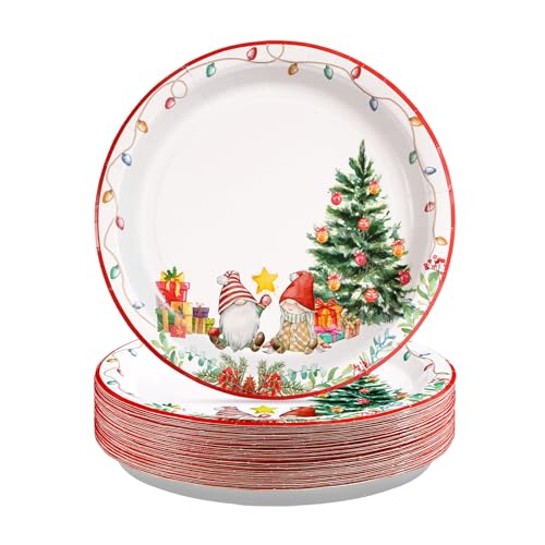 50 Pcs 10 Inch Xmas Tree Gnome Party Paper Plates - Grencian