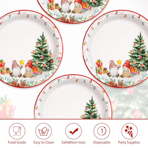 50 Pcs 10 Inch Xmas Tree Gnome Party Paper Plates - Grencian
