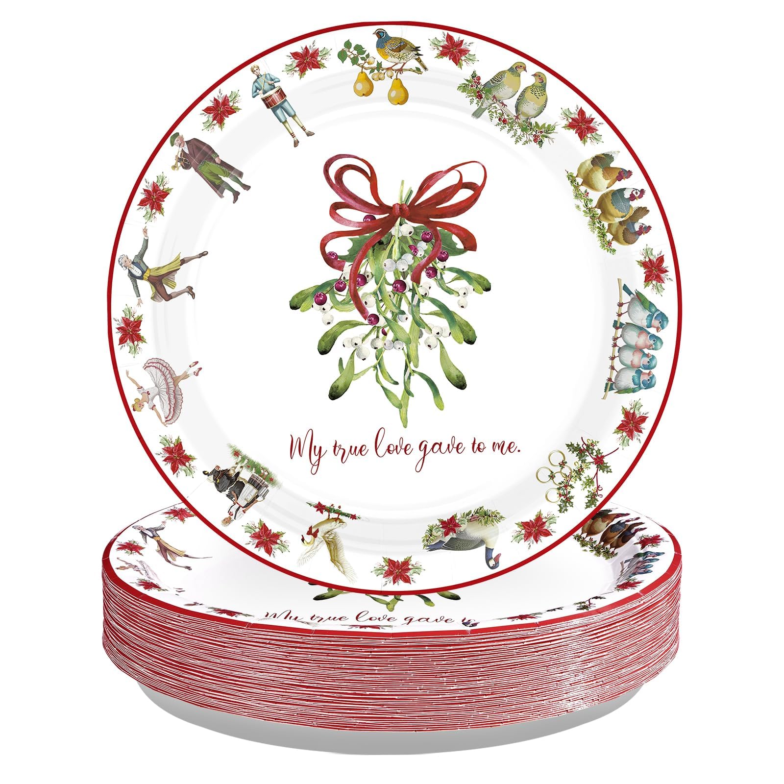 50 Pcs 10-inch 12 Days of Christmas Party Paper Plates - Grencian