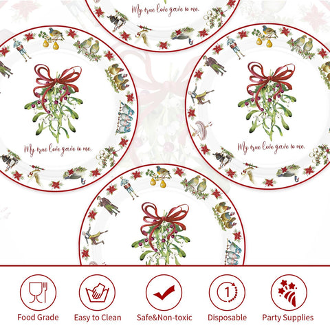 50 Pcs 10-inch 12 Days of Christmas Party Paper Plates - Grencian