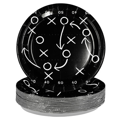 50 Pcs 10-inch Black Football Party Paper Plates - Grencian
