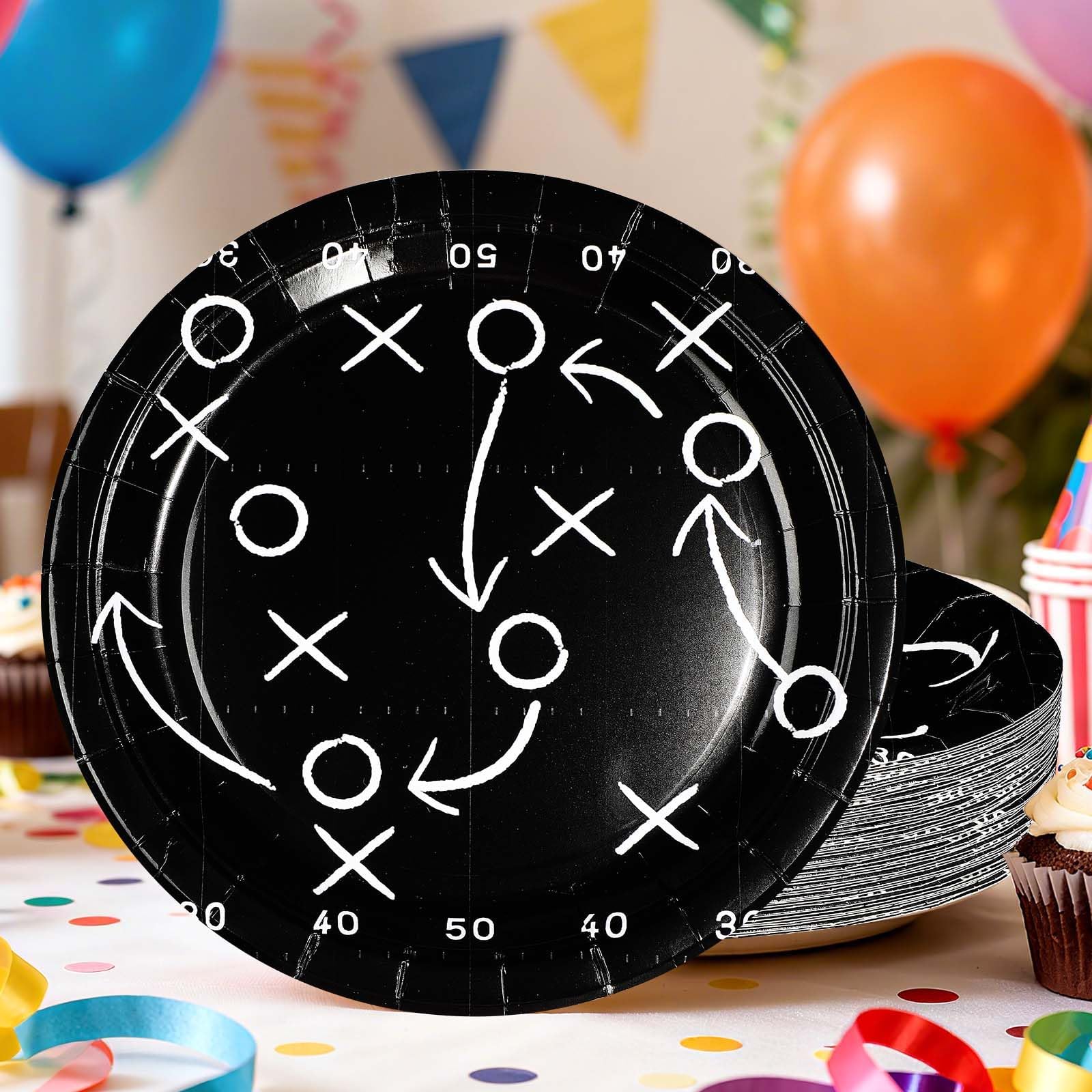 50 Pcs 10-inch Black Football Party Paper Plates - Grencian