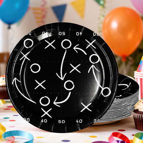 50 Pcs 10-inch Black Football Party Paper Plates - Grencian