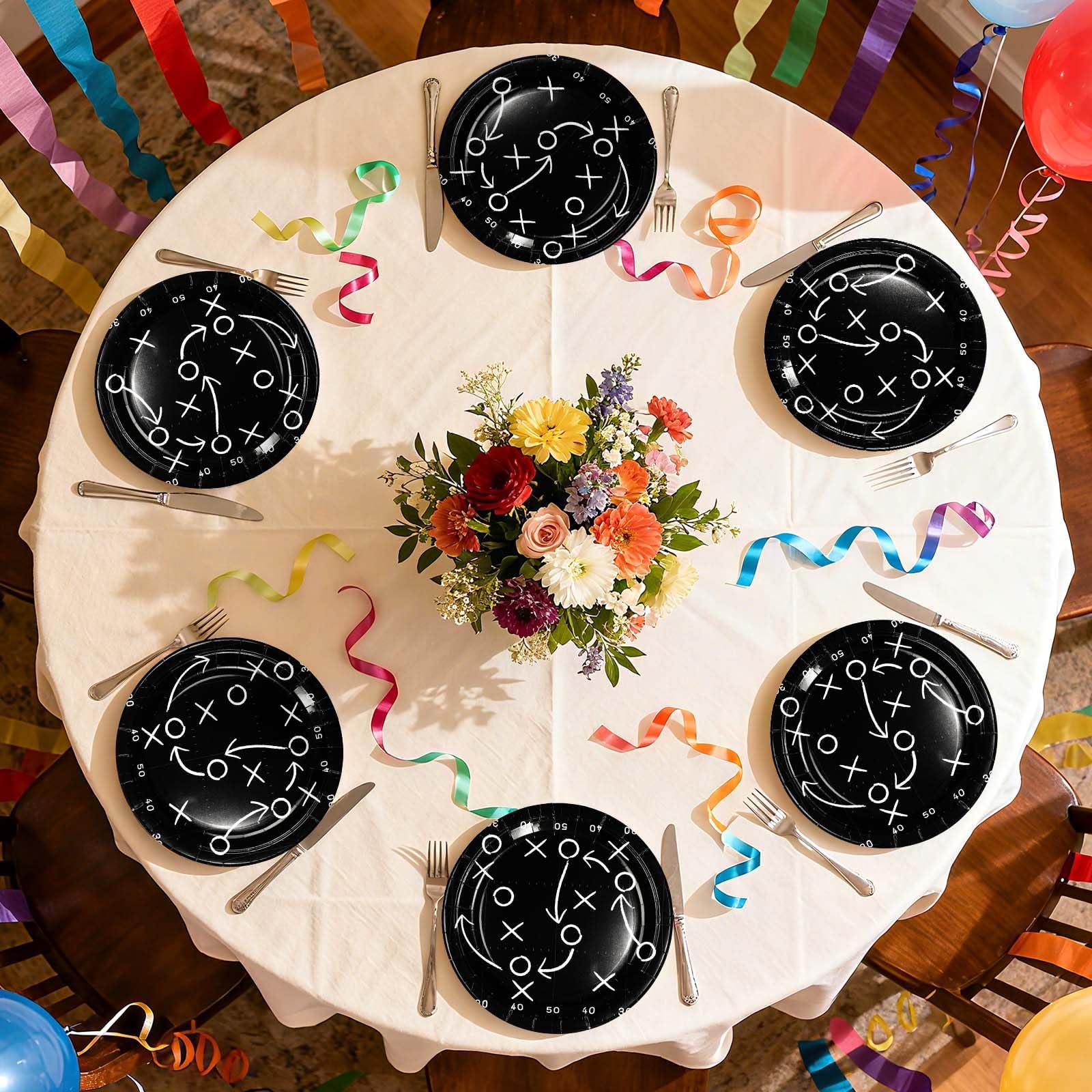 50 Pcs 10-inch Black Football Party Paper Plates - Grencian