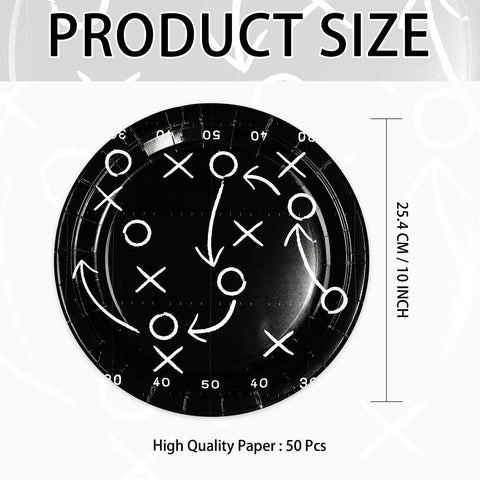 50 Pcs 10-inch Black Football Party Paper Plates - Grencian