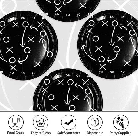 50 Pcs 10-inch Black Football Party Paper Plates - Grencian