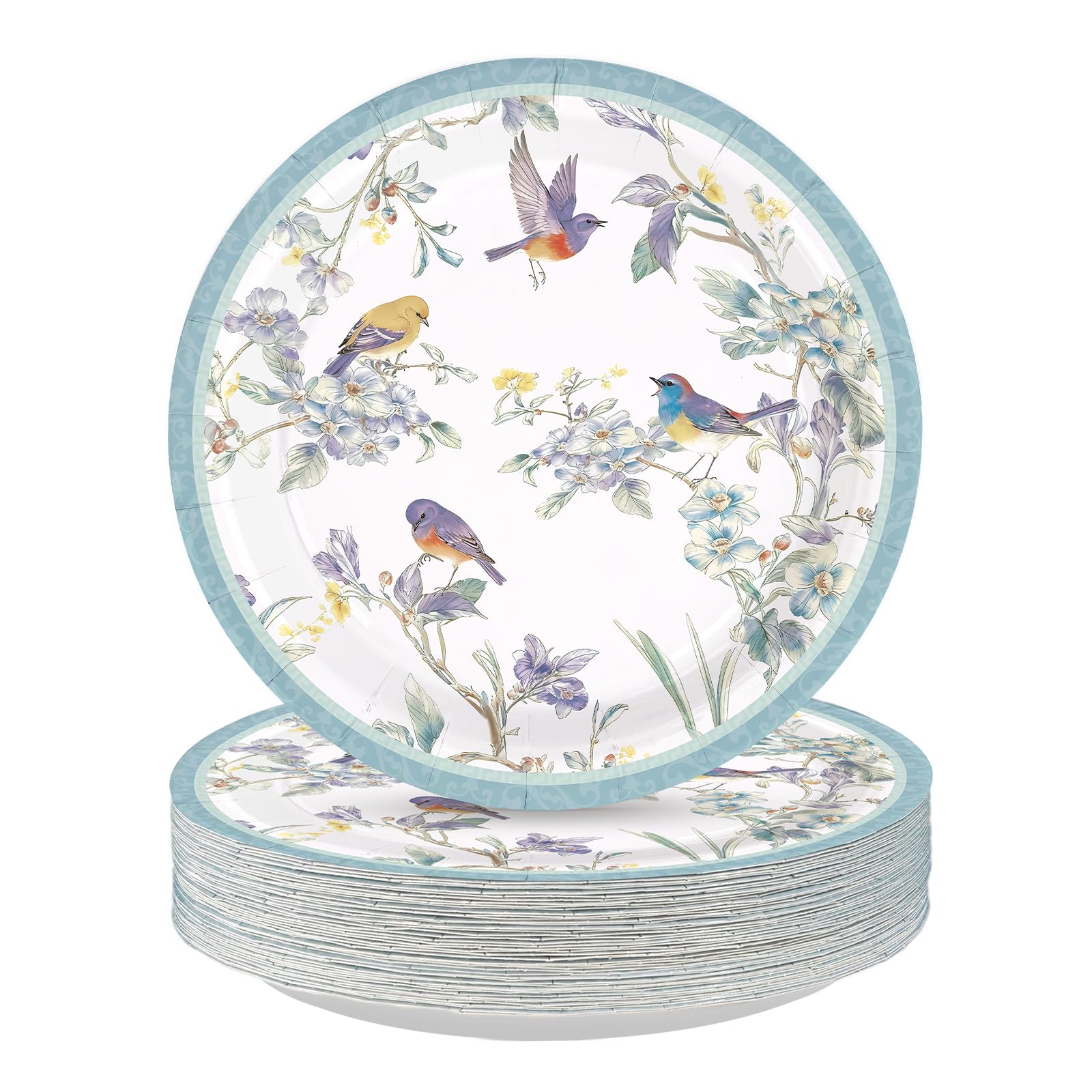 50 Pcs 10-inch Blue Birds Party Paper Plates - Grencian