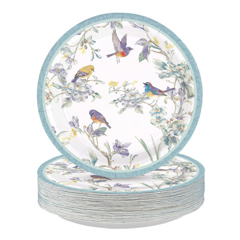 50 Pcs 10-inch Blue Birds Party Paper Plates - Grencian