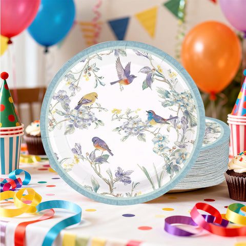 50 Pcs 10-inch Blue Birds Party Paper Plates - Grencian