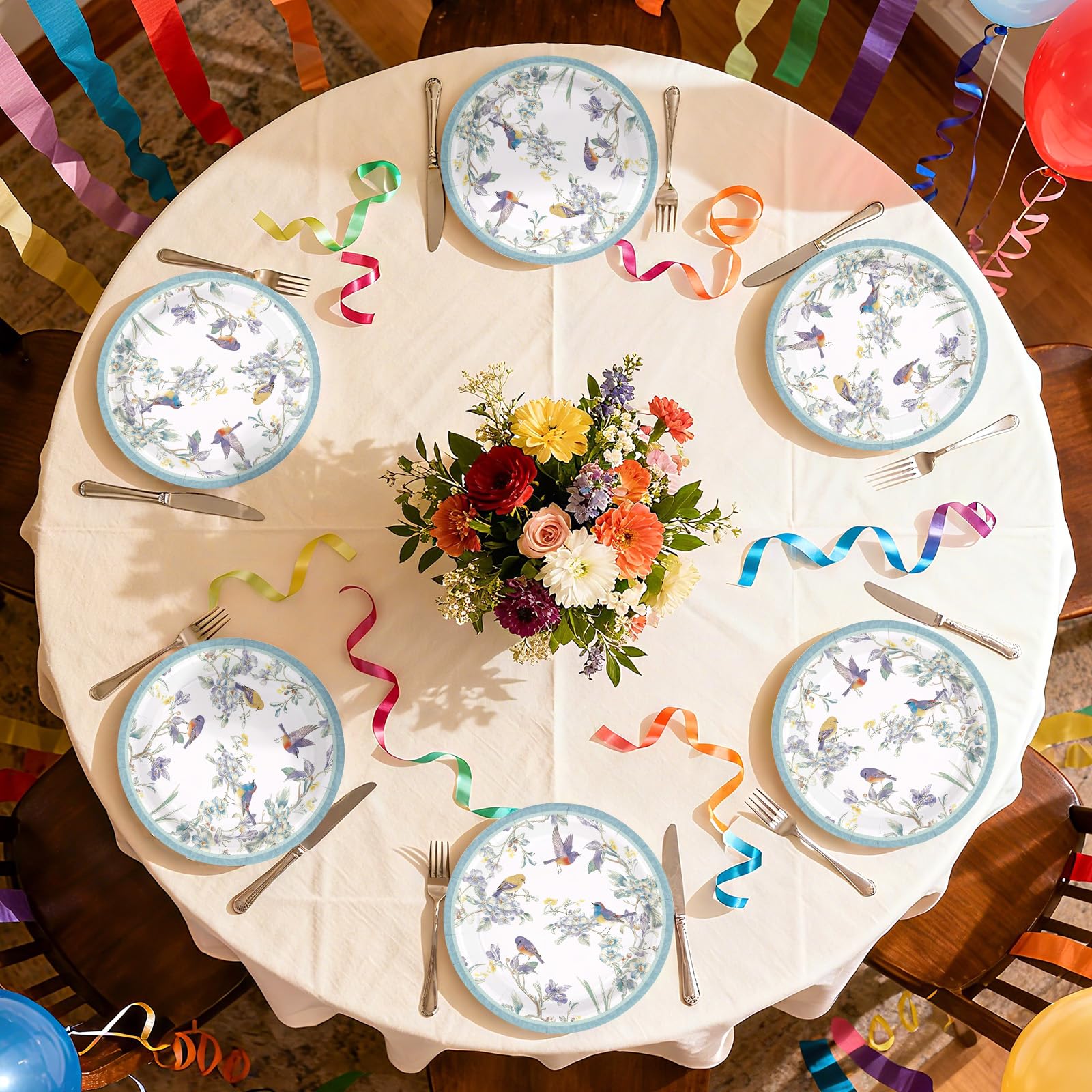 50 Pcs 10-inch Blue Birds Party Paper Plates - Grencian