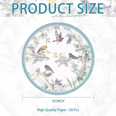 50 Pcs 10-inch Blue Birds Party Paper Plates - Grencian