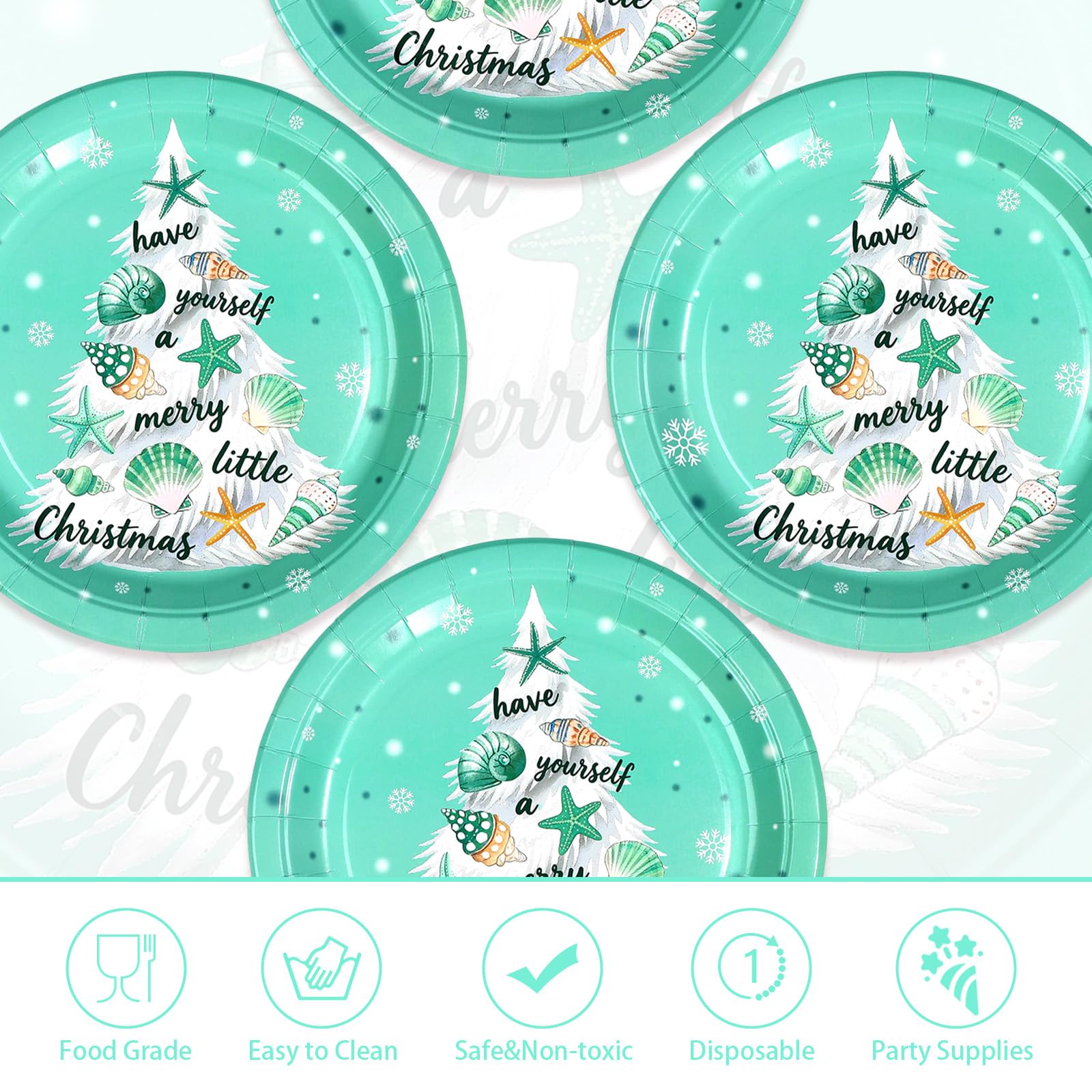 50 Pcs 10 Inch Blue Coastal Xmas Tree Party Paper Plates - Grencian