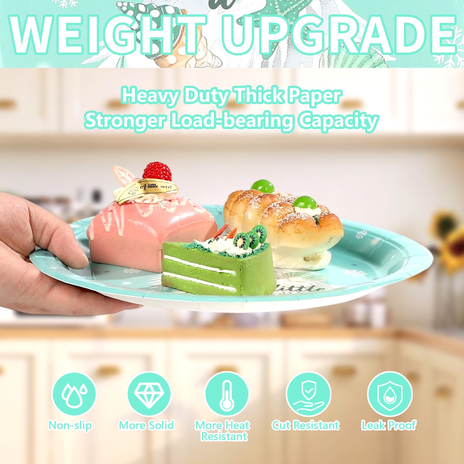 50 Pcs 10 Inch Blue Coastal Xmas Tree Party Paper Plates - Grencian