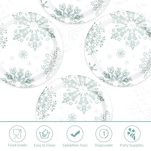 50 Pcs 10-inch Blue Snowflake Party Paper Plates - Grencian