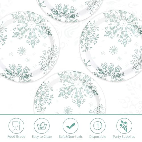 50 Pcs 10-inch Blue Snowflake Party Paper Plates - Grencian