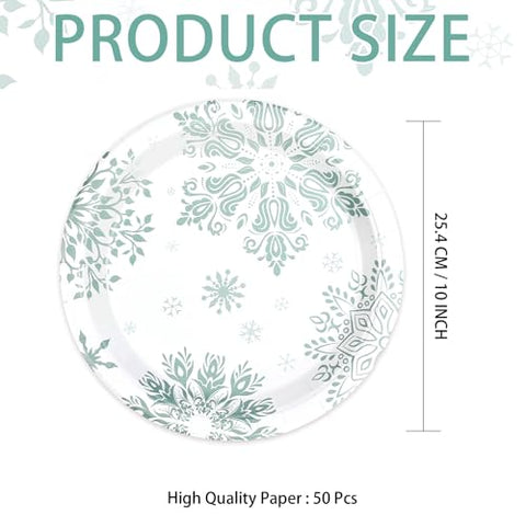 50 Pcs 10-inch Blue Snowflake Party Paper Plates - Grencian