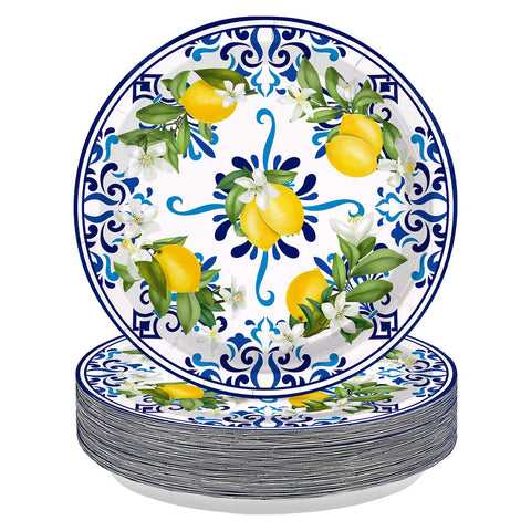 50 Pcs 10-inch Capri Lemon Party Paper Plates - Grencian