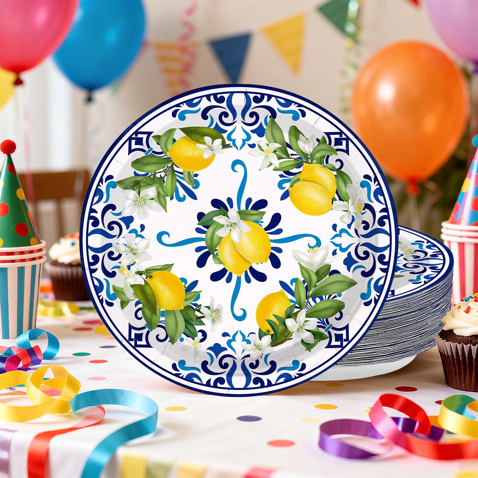 50 Pcs 10-inch Capri Lemon Party Paper Plates - Grencian
