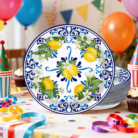 50 Pcs 10-inch Capri Lemon Party Paper Plates - Grencian
