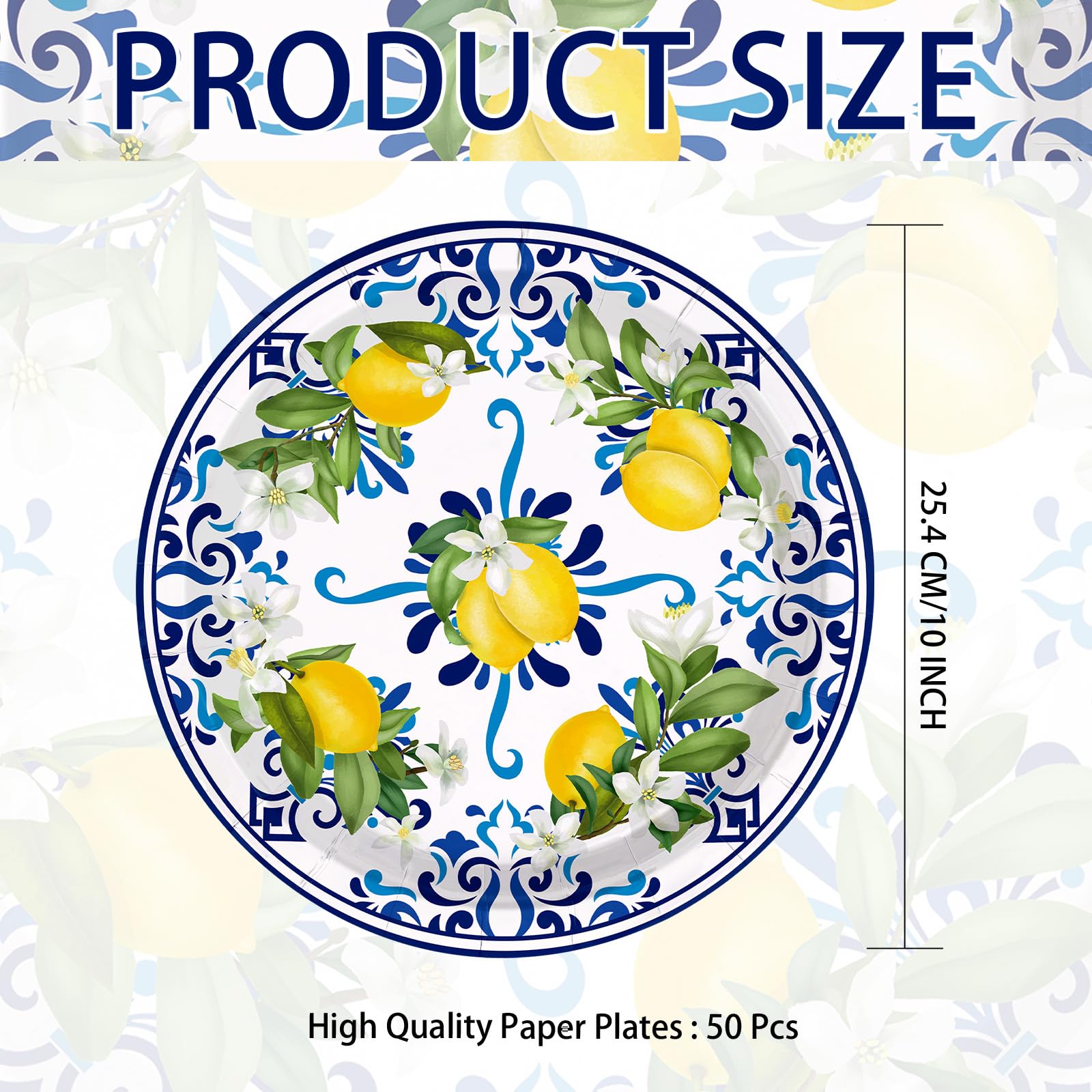 50 Pcs 10-inch Capri Lemon Party Paper Plates - Grencian