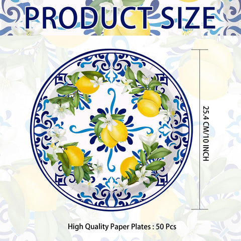 50 Pcs 10-inch Capri Lemon Party Paper Plates - Grencian