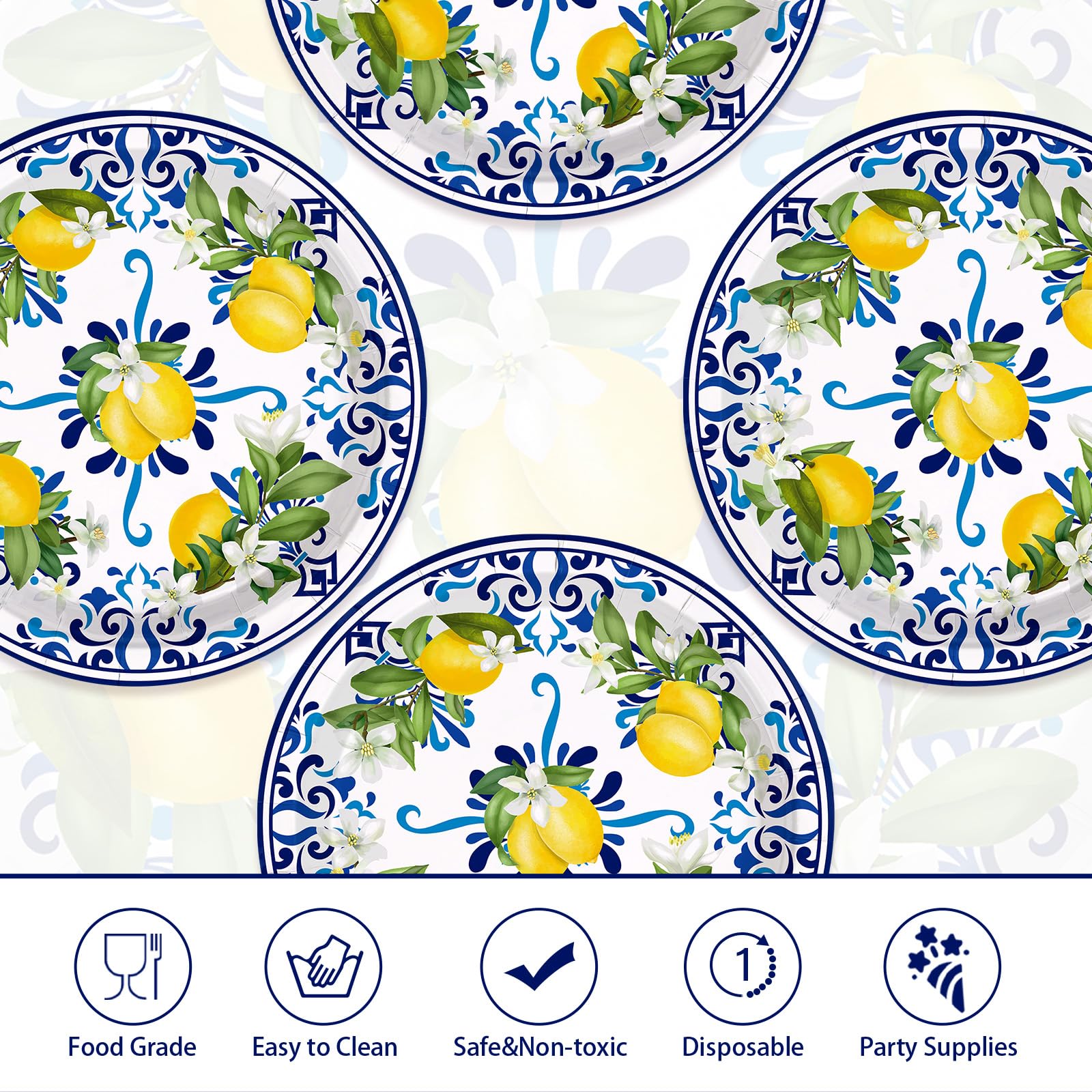 50 Pcs 10-inch Capri Lemon Party Paper Plates - Grencian
