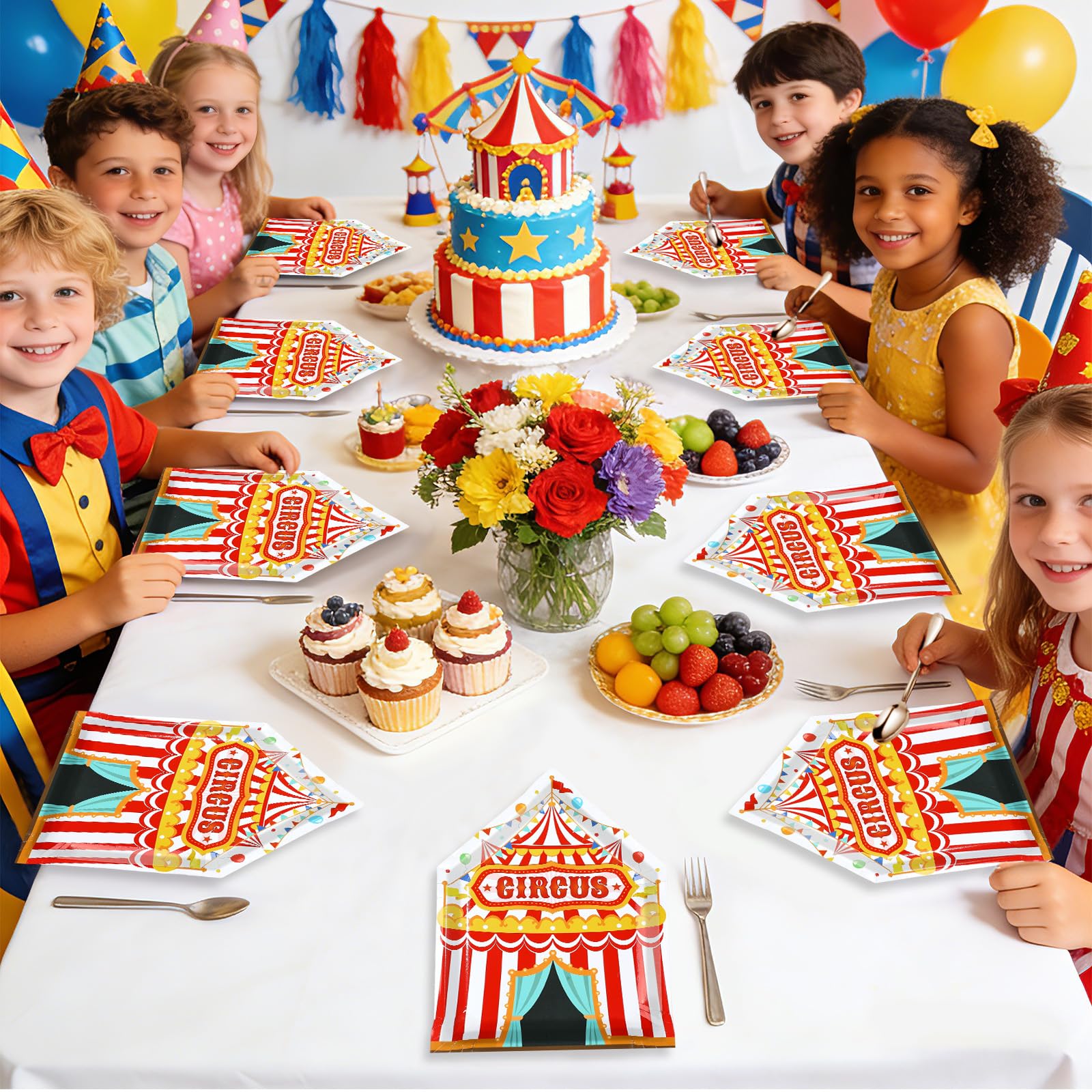 50 Pcs 10-inch Carnival Circus Party Paper Plates - Grencian