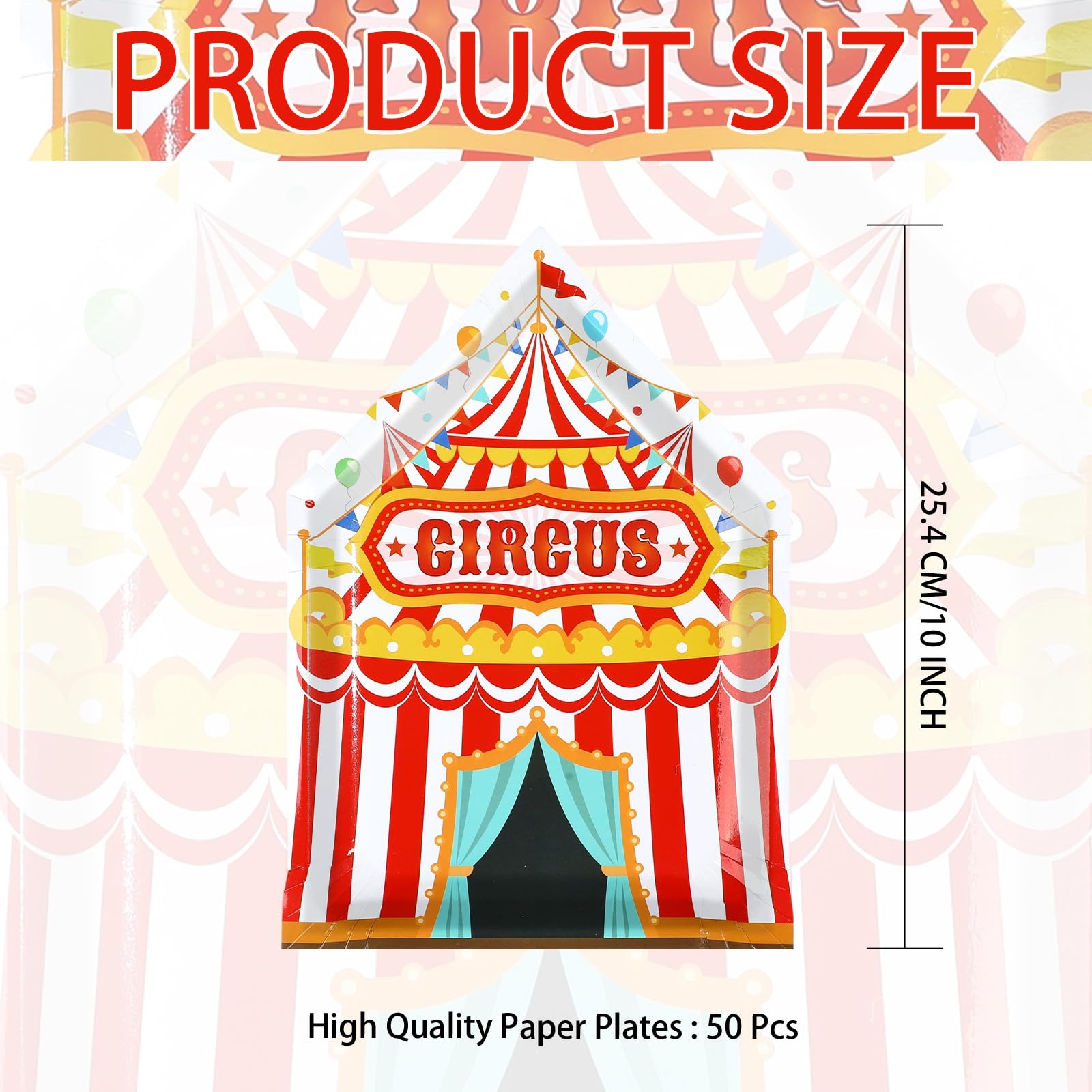 50 Pcs 10-inch Carnival Circus Party Paper Plates - Grencian