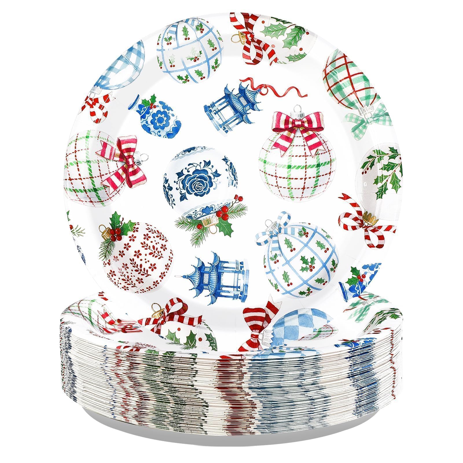 50 Pcs 10-inch Christmas Bauble Party Paper Plates - Grencian
