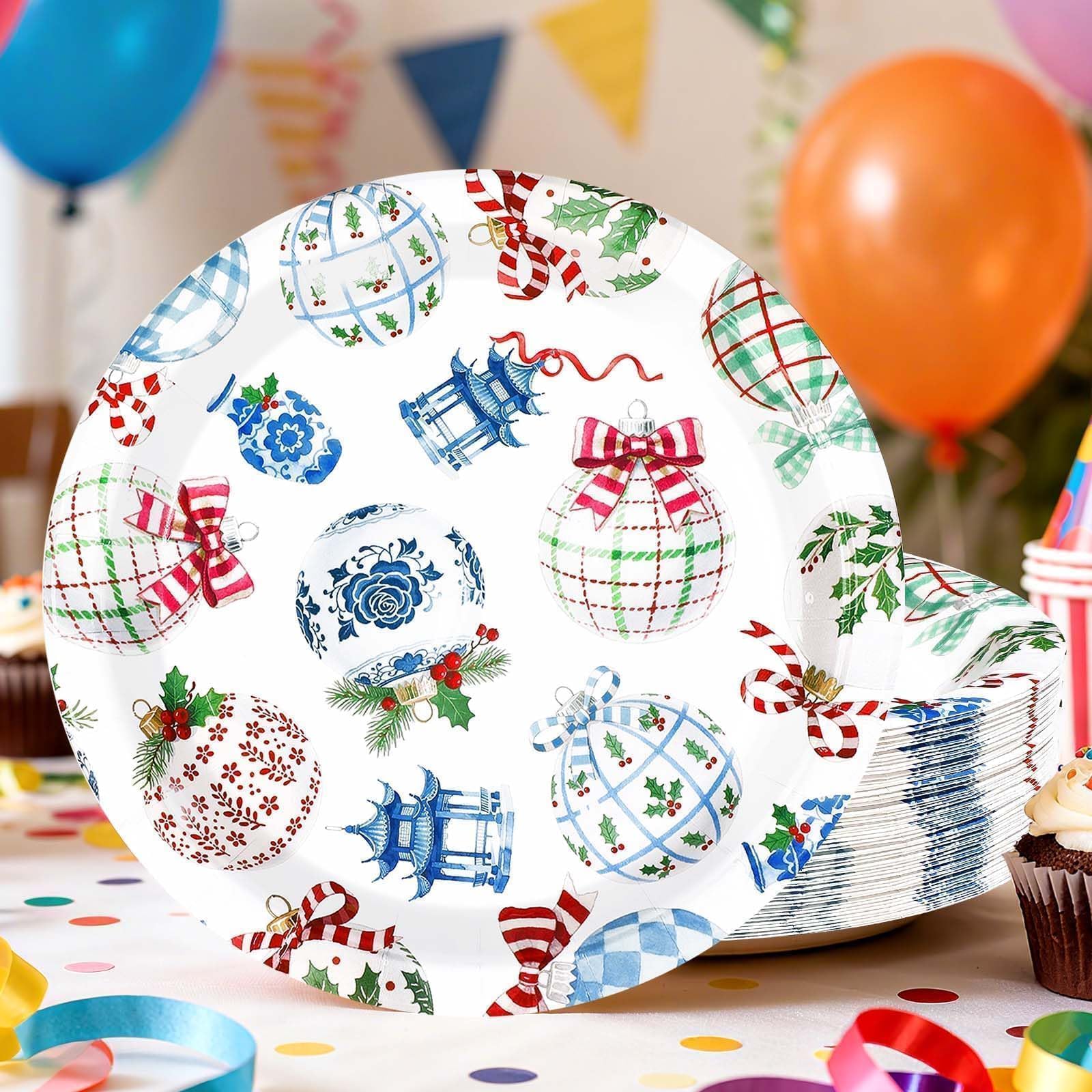 50 Pcs 10-inch Christmas Bauble Party Paper Plates - Grencian