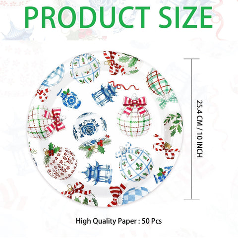 50 Pcs 10-inch Christmas Bauble Party Paper Plates - Grencian