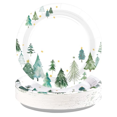 50 Pcs 10-inch Christmas Tree Party Paper Plates - Grencian