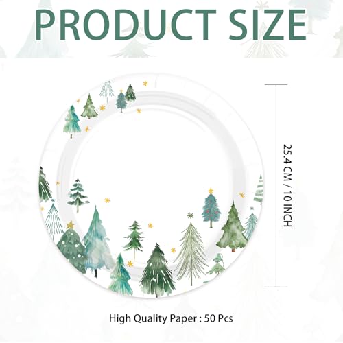 50 Pcs 10-inch Christmas Tree Party Paper Plates - Grencian