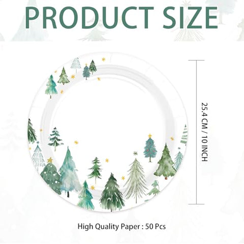50 Pcs 10-inch Christmas Tree Party Paper Plates - Grencian