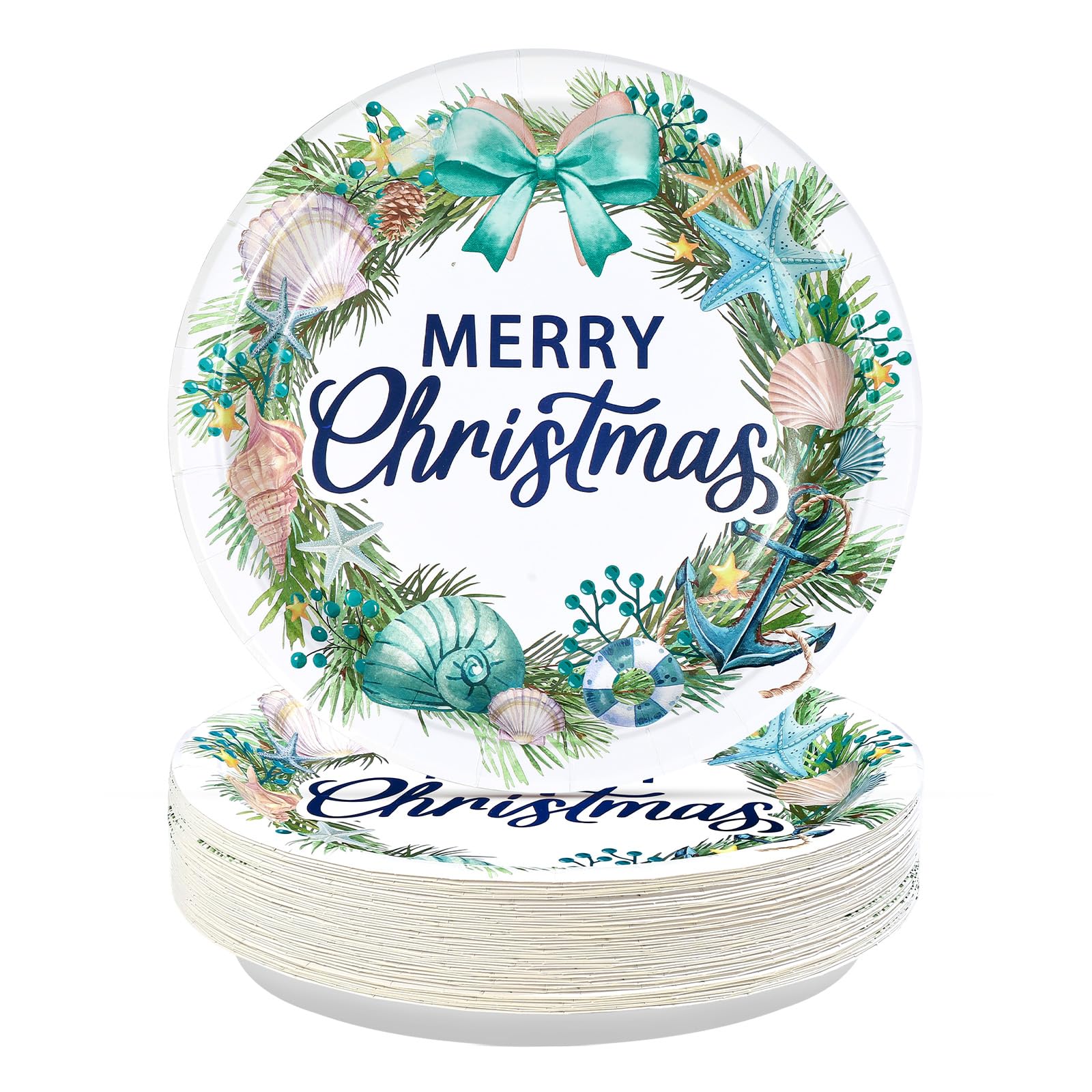 50 Pcs 10 Inch Christmas Wreath Party Paper Plates - Grencian