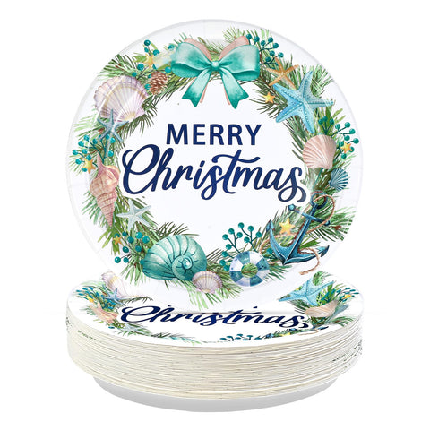50 Pcs 10 Inch Christmas Wreath Party Paper Plates - Grencian
