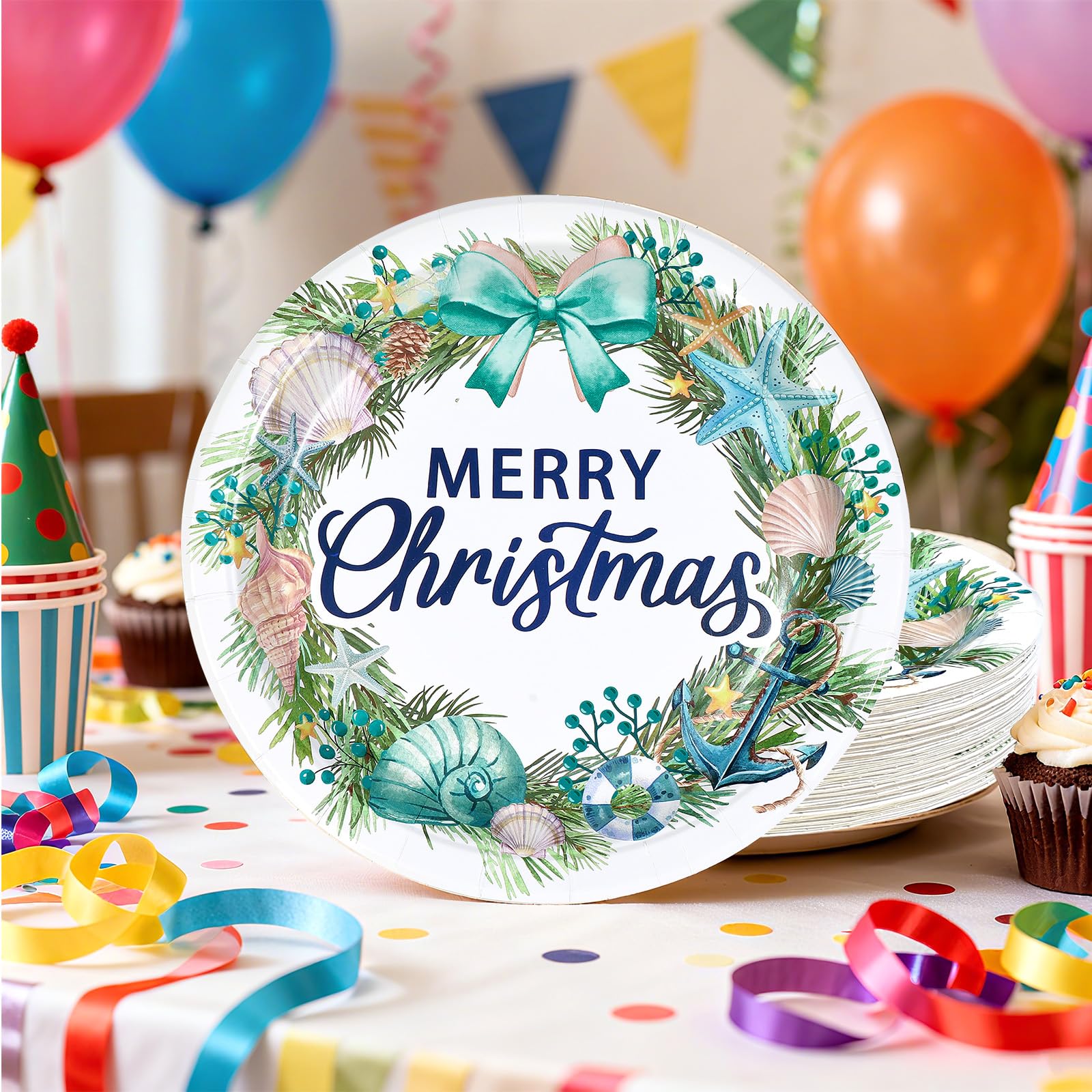 50 Pcs 10 Inch Christmas Wreath Party Paper Plates - Grencian