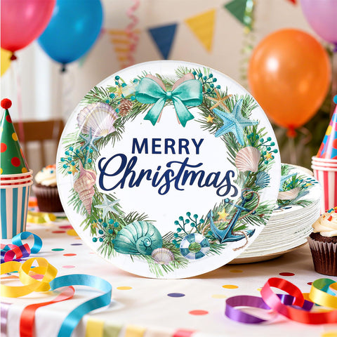 50 Pcs 10 Inch Christmas Wreath Party Paper Plates - Grencian