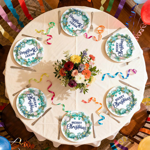 50 Pcs 10 Inch Christmas Wreath Party Paper Plates - Grencian