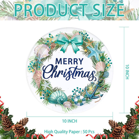 50 Pcs 10 Inch Christmas Wreath Party Paper Plates - Grencian