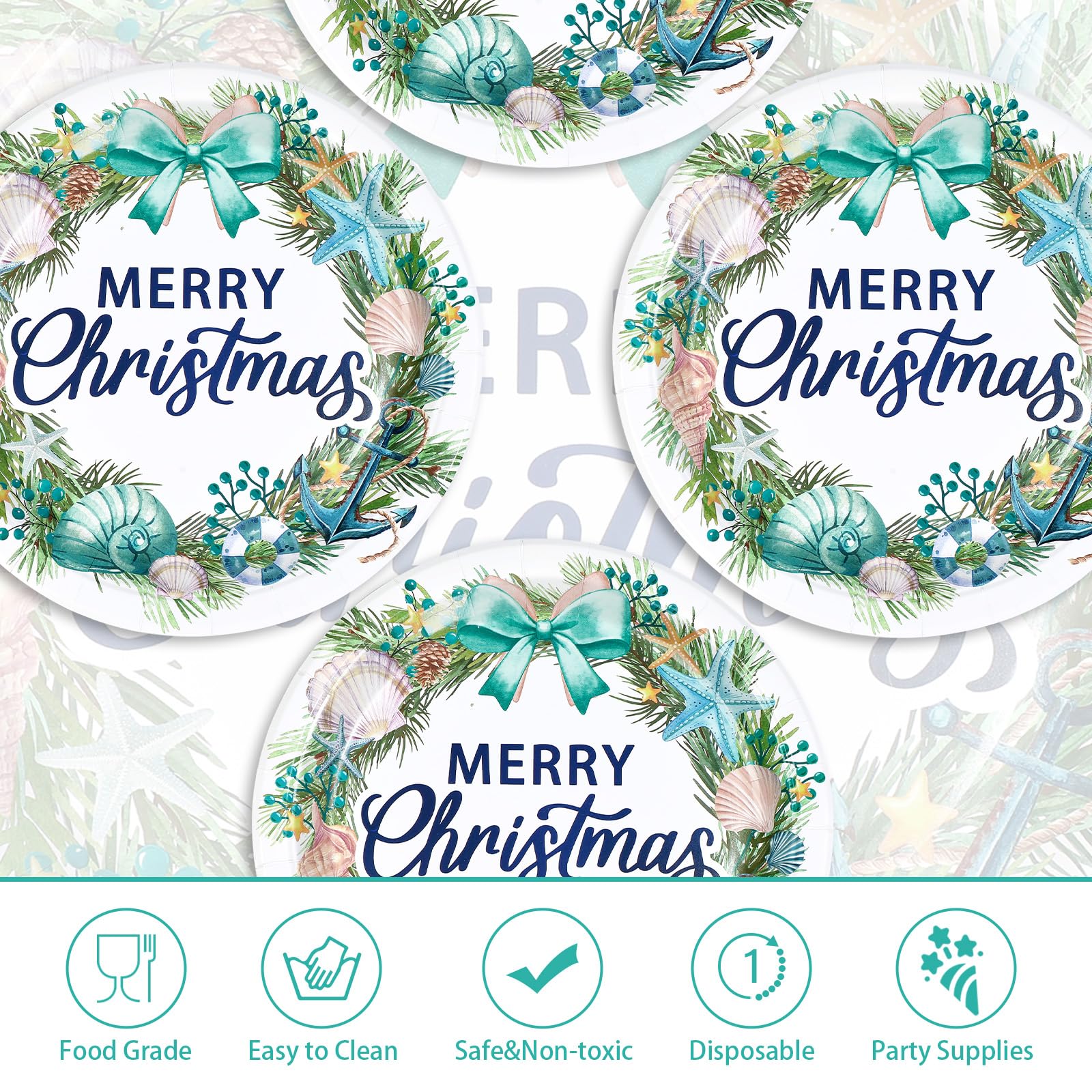 50 Pcs 10 Inch Christmas Wreath Party Paper Plates - Grencian