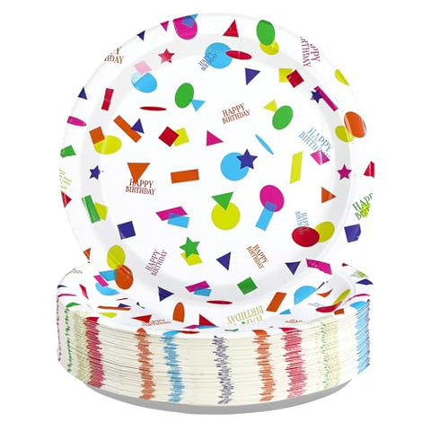 50 Pcs 10-inch Confetti Birthday Party Paper Plates - Grencian