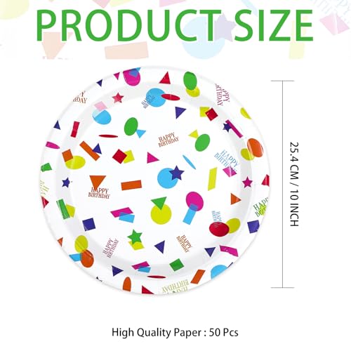 50 Pcs 10-inch Confetti Birthday Party Paper Plates - Grencian