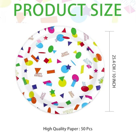 50 Pcs 10-inch Confetti Birthday Party Paper Plates - Grencian