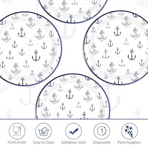 50 Pcs 10-inch Nautical Anchor Party Paper Plates - Grencian