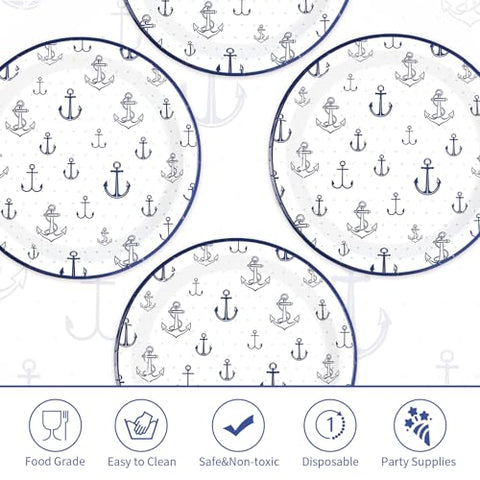 50 Pcs 10-inch Nautical Anchor Party Paper Plates - Grencian