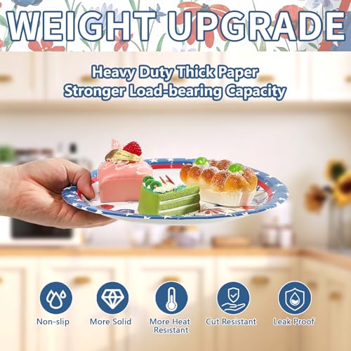 50 Pcs 10-inch Patriotic Flower Star Party Paper Plates - Grencian